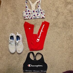 Champion Red and Black Activewear Set with White Sneakers. Make an offer.